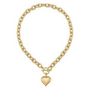 18K Gold Plated Puffy Heart Pendant Necklace Chunky Gold Chain Toggle Close